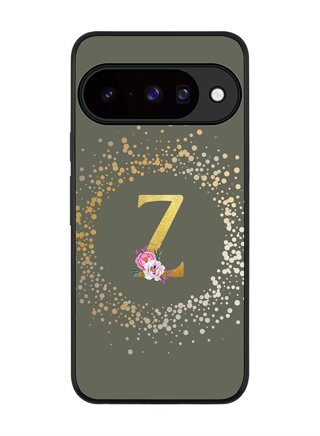 For Google Pixel 10 Case,Slim fit Camera Protection, Shockproof Thin Phone cover  - Custom Monogram Floral - Z  (Olive Green )